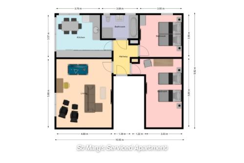 ハンティンドンにあるStylish 2 Bedroom Apartment By Your Lettings Short Lets & Serviced Accommodation Peterborough With Free WiFi,Parking And Moreの家の間取り図
