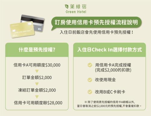 a set of price signs for a check in cash register at Green Hotel - Fengjia in Taichung