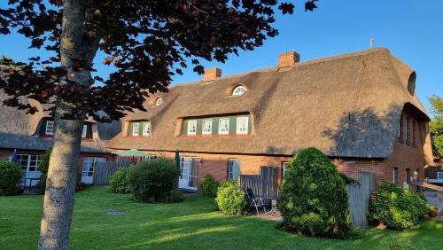una grande casa in mattoni con tetto di paglia di Lüttje Koog Whg8 a Boldixum