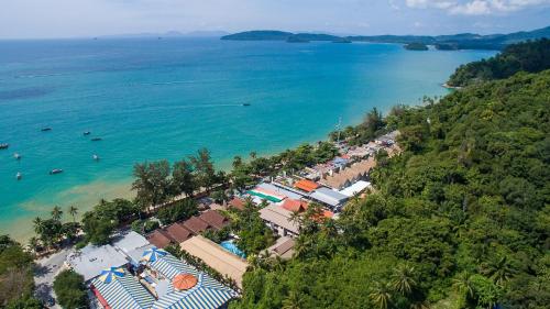 an aerial view of a beach and the ocean at Aonang Princeville Villa Resort & Spa - GHA WellHotel-Halal Certified, Krabi, Thailand in Ao Nang Beach