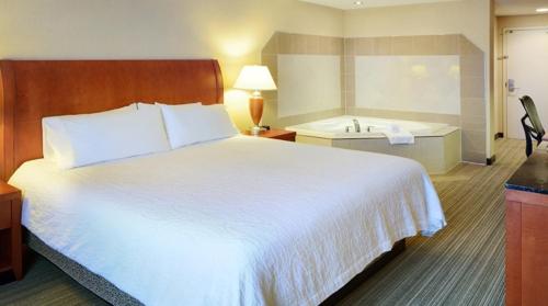 a hotel room with a bed and a bath tub at Hilton Garden Inn Toronto/Burlington in Burlington