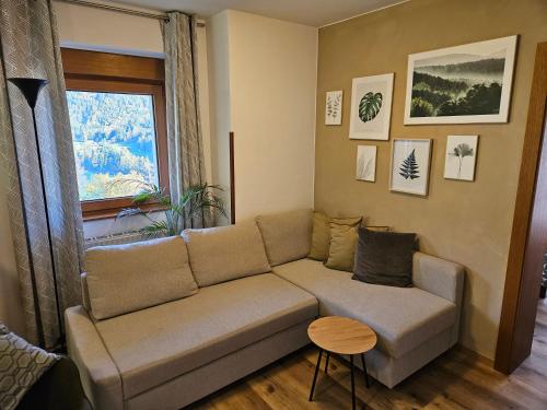 a living room with a couch and a window at Casa Maria Beatrice in Mühlbach