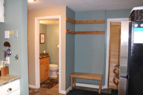 a bathroom with a toilet and a sink at The White Mountain Escape in Woodstock
