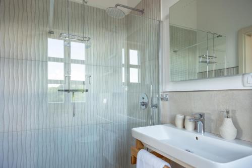 un bagno bianco con lavandino e doccia di Villa Casa Katharina a Vižinada