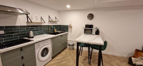 une cuisine avec un évier et une machine à laver dans l'établissement Cocon urbain, à Marseille