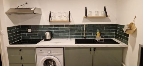 une cuisine avec un évier et une machine à laver dans l'établissement Cocon urbain, à Marseille