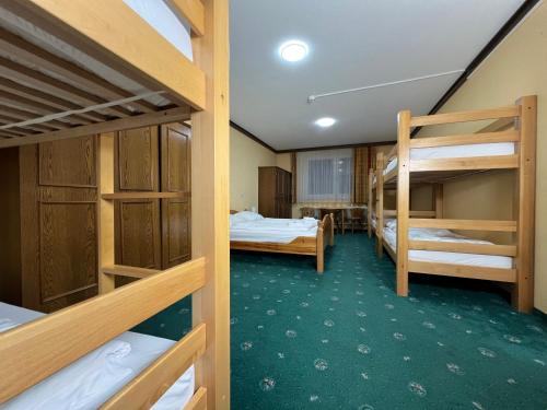 a room with several bunk beds in it at Mountain Hotel & Hostel in Ramsau am Dachstein