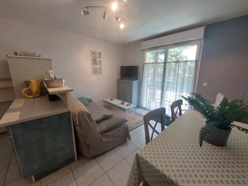 un salon avec un canapé et une table dans l'établissement Chalet 2 chambres à Cauterets avec parking - FR-1-812-56, à Cauterets