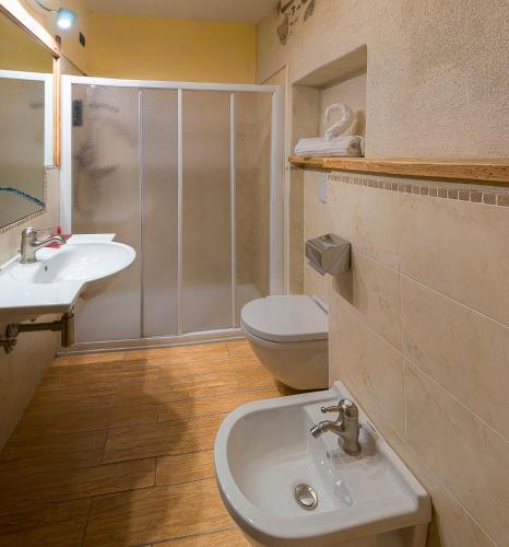 a bathroom with a sink and a toilet at Castel Madonna in San Martino di Castrozza