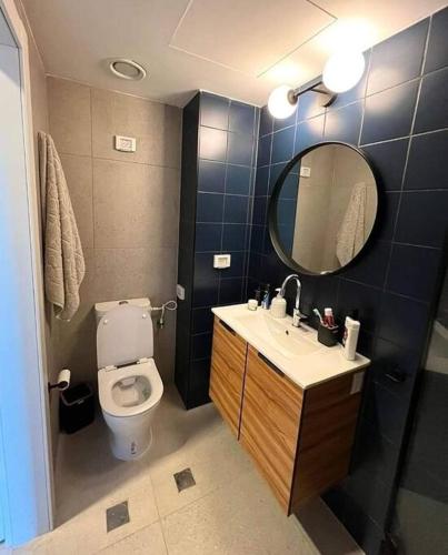 キリヤット・シュモナにあるדירה Be Coliving קרית שמונהのトイレ、洗面台、鏡を備えたバスルーム