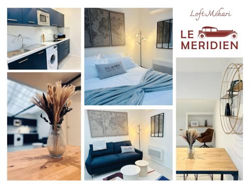 シャルボニエール・レ・バンにあるLoft MEHARI - Le Méridien #Parking #Lave-linge #Clim #Netflixの台所とリビングの絵画のコラージュ