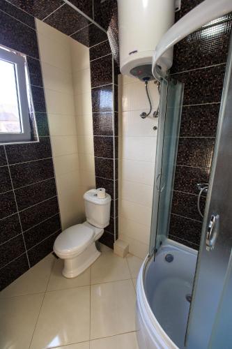 ドプラー・ヴォダにあるApartmani Sejlaのトイレ、シャワー、洗面台を備えたバスルーム