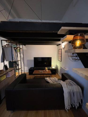 un salon avec un canapé et une table dans l'établissement Studio cosy au cœur de ville, mezzanine -203-, à Saint-Étienne