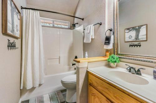 un bagno con lavandino, WC e vasca di Hill Country Vibe a Canyon Lake