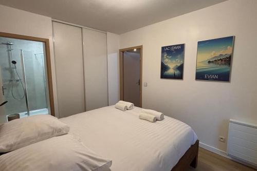 Postel nebo postele na pokoji v ubytování T2 - vue lac - 100 m du Hilton - Garage privé - 4 étoiles