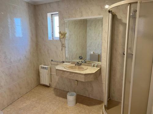 a bathroom with a sink and a shower at AP Hotel Madrid Airport in Madrid