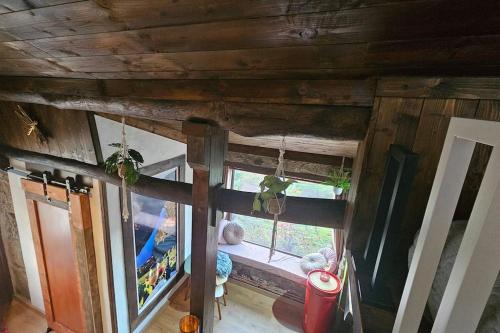 an overhead view of a window in a house at cabaña do rei in Betán
