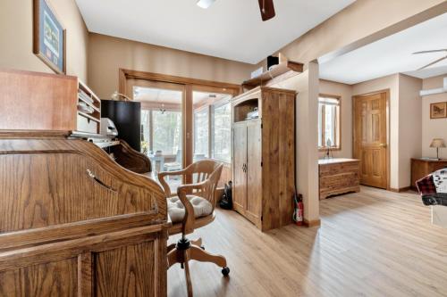 a home office with a desk and a chair at The Cabin at Deep Hollow in Narrowsburg