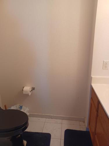 a bathroom with a toilet and a roll of toilet paper at Big Cosi Room Near Austin in Pflugerville