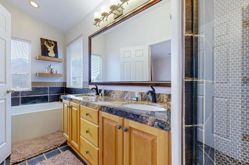 a bathroom with a sink and a shower at Oaks at Wasatch #5 in Cottonwood Heights