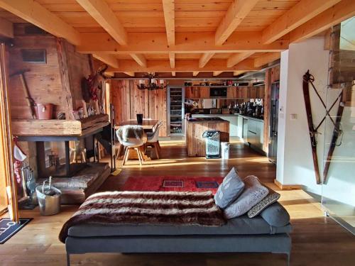 - un salon avec un canapé au milieu d'une pièce dans l'établissement Chalet de luxe rénové, 5 chambres, cheminée, parking, proche Côte d'Azur - FR-1-292-219, à Isola