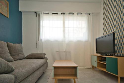 un salon avec un canapé et une télévision dans l'établissement Charmant Appartement, En Plein Centre , Face à la Gare Centrale, NICE CENTRE, à Nice