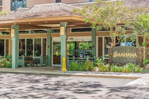 a restaurant with a sign in front of it at Mahana 602 · MA 602 Kaanapali OceanFront Studio Ocean View Pool in Kahana