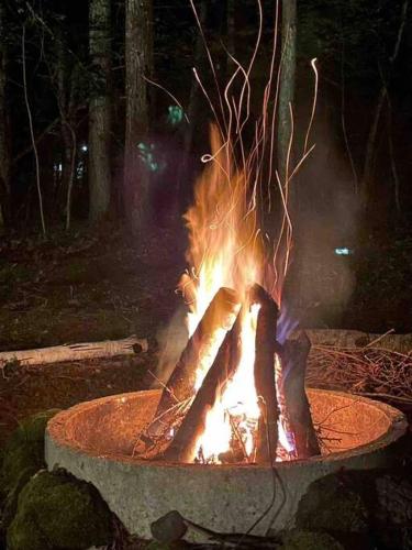 a fire in a pot with flames in it at Villa Tocca北軽井沢ヴィラ トッカ in Kita-karuizawa