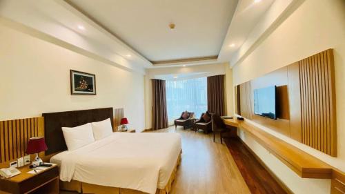 a hotel room with a bed and a television at Muong Thanh Quy Nhon Hotel in Quy Nhon