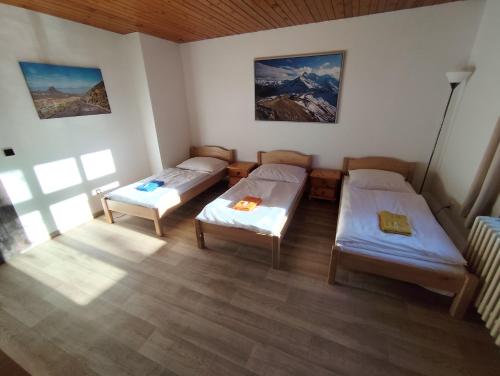 a room with two beds in a room at Pension 21 in Prague