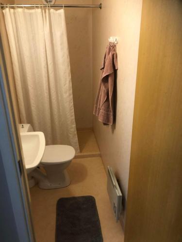 a bathroom with a toilet and a sink and a shower at Suncity, Sunrise 2an in Borgholm
