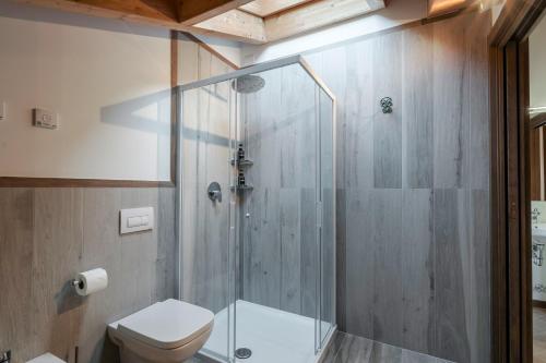 a bathroom with a shower and a toilet at Agriturismo Cascina Tavolette in Pralboino