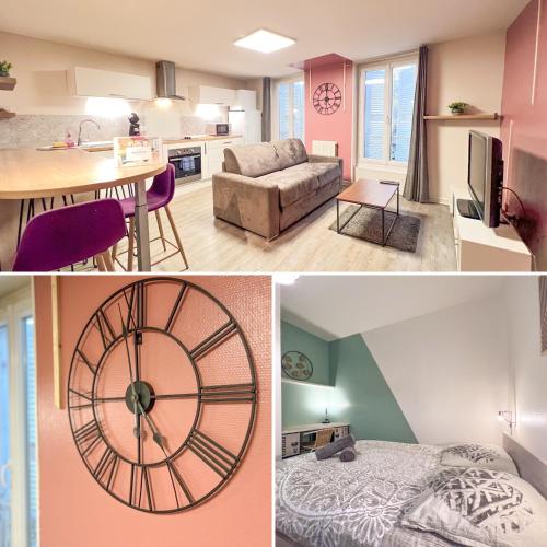 un collage de trois photos d'une pièce dans l'établissement LE MONTAIGNE - Wifi fibre- Coeur du centre ville-PROPERTY RENTAL NM, à Périgueux
