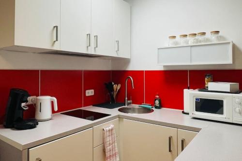 Kuchyň nebo kuchyňský kout v ubytování Cozy Studio Apartment