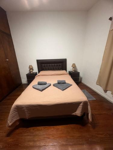 a bedroom with a bed with two pillows on it at Casa Lola in Mendoza