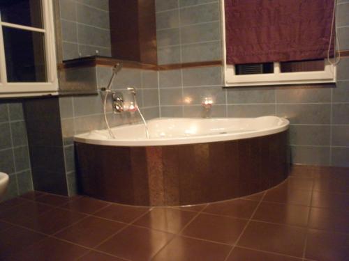 a bath tub with a faucet in a bathroom at Pałac Lucja BB in Zakrzów