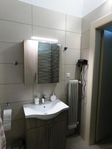 a bathroom with a sink and a mirror at Anatoli's house in Kastoria