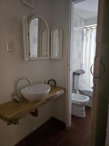 a bathroom with a sink and a toilet at LA CASONA BROWN in Chacras de Coria