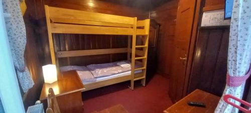 a small room with a bunk bed in a boat at Hotel Diana in Špindlerův Mlýn