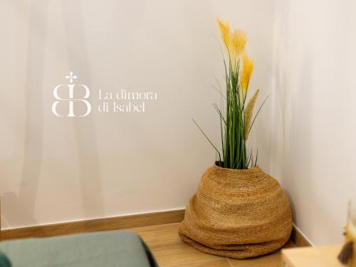 a vase with a plant in the corner of a room at La dimora di isabel in Molfetta