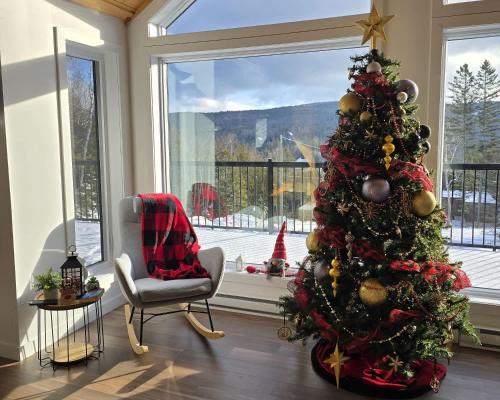 Cảnh núi rừng hoặc tầm nhìn ra núi từ nhà gỗ