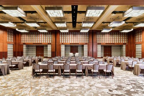 a large banquet hall with rows of tables and chairs at The Westin Warsaw in Warsaw