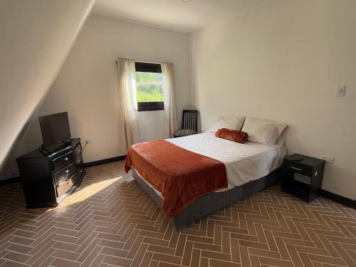 a bedroom with a bed and a television in it at Ilusion Cabaña La Florida in Pereira