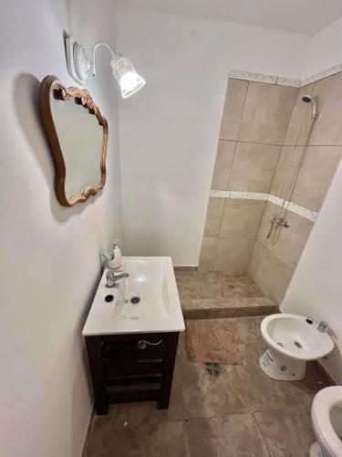 a bathroom with a sink and a shower at el maiten in Mar del Plata