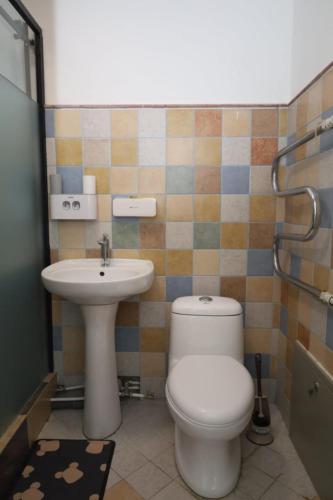 ウランバートルにあるUB Friends Hostel & Affordable, Valuable Tour & Airport Shuttle Serviceのトイレと洗面台付きのバスルーム
