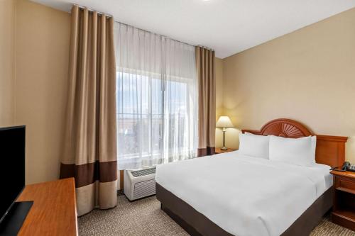 a hotel room with a bed and a large window at Comfort Inn & Suites Hermiston South in Hermiston