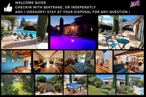 un collage de différentes photos d'une maison dans l'établissement La Villa des Lavandes - A 300m du Centre, au calme, et au vert !, à LʼIsle-sur-la-Sorgue