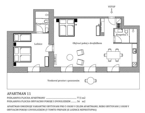 a floor plan of a house with at Apartmány Šestka in Staré Město