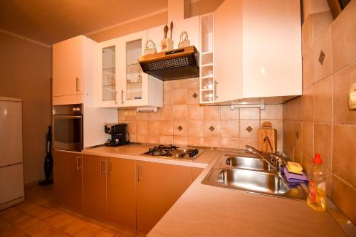 a kitchen with white cabinets and a sink at Apartments and Rooms Frane in Palit