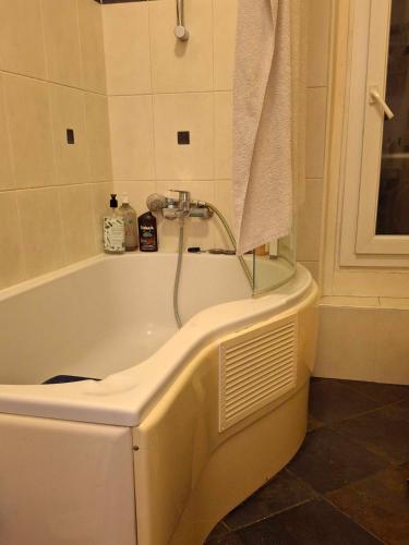 La salle de bains est pourvue d'une baignoire et d'une douche. dans l'établissement Paroisse 2 - CI - Versailles Le Hoche, à Versailles